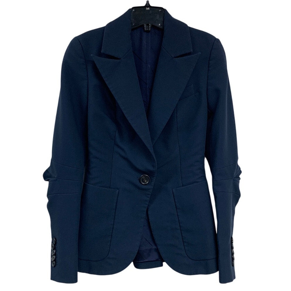 Marina Moscone Womens Size 0 Navy Blue Patch Pocket Single Button Blazer Jacket