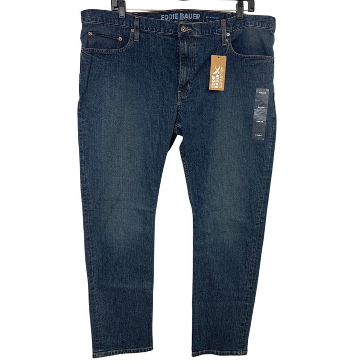 New Eddie Bauer Mens Size 44/34 Med Blue H2Low Flex Straight Leg Denim Jeans