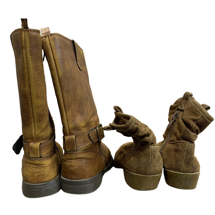 Two Pairs Girls Size 6 Brown Osh Kosh Jumping Beans Faux Leather Boots Shoes