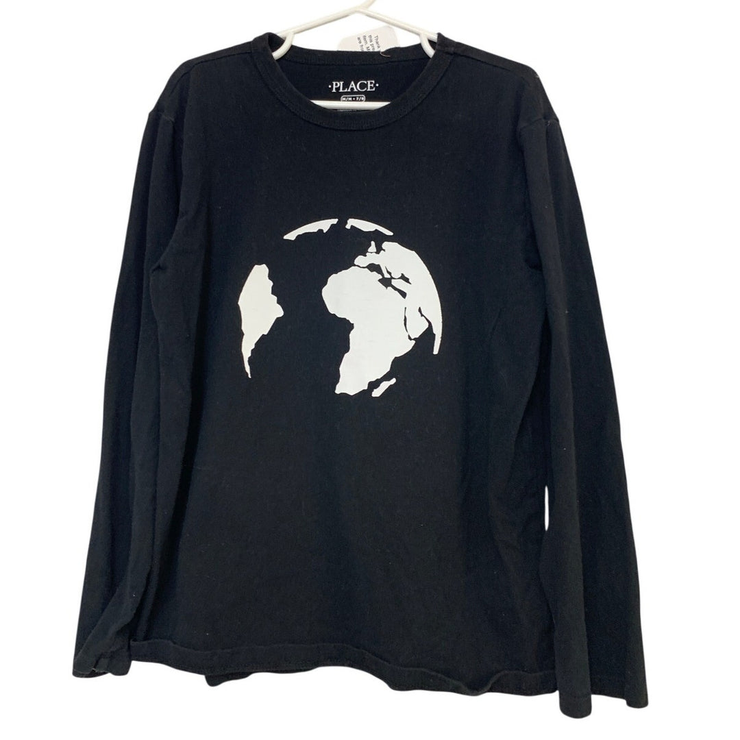 Upcycled Hand Printed Youth Medium Save The Earth World Long Sleeve Tee Shirt