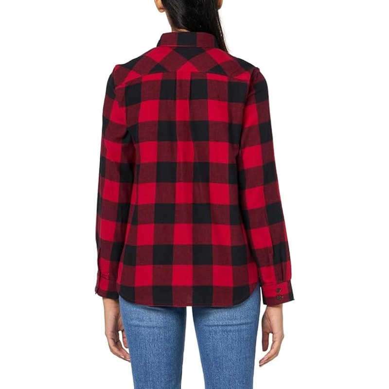 New Eddie Bauer Womens XS Red Black Plaid 100% Cotton Button Up Flannel Shirt