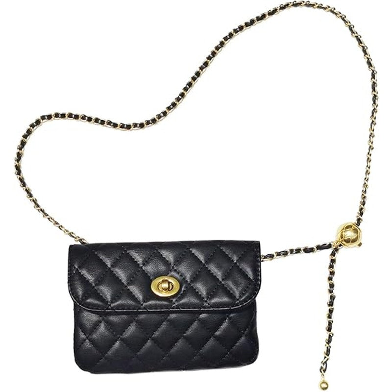 Larswon Womens Small Black Crossbody Hand Bag Clutch w Detachable Chain