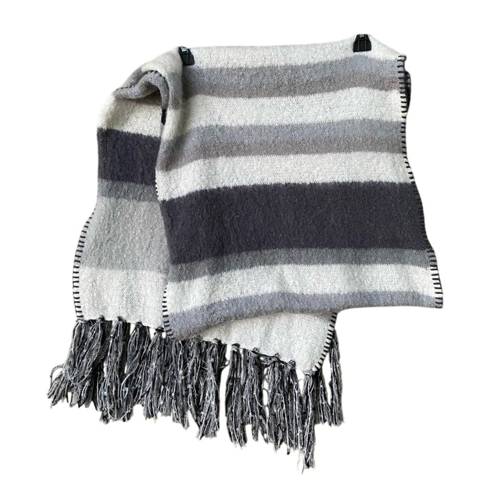 NWT New Sonoma Womens One Size Gray 100% Polyester Striped Fringe Scarf