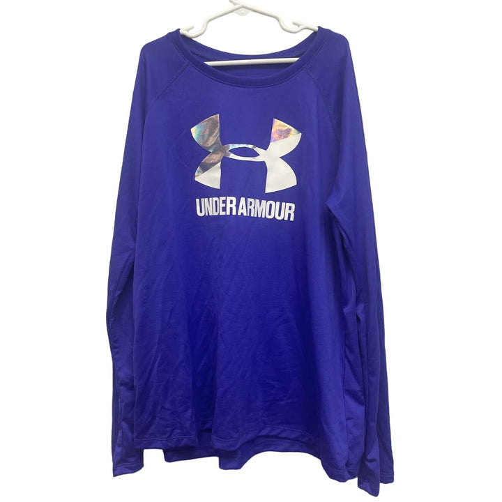 Under Armour Youth XL Long Sleeve Metallic Logo Loose Heatgear Athletic Tee