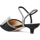 Aachcol Womens Size 10 Black Silver Closed Toe Rhinestone Bow Kitten Heels