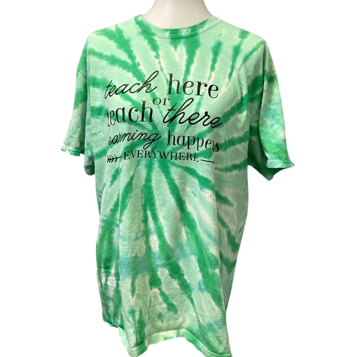 Womens Large Teach Here Large Teacher Short Sleeve Tie Dye Cotton Blend Tee