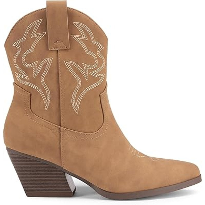 Dream Pairs Womens Size 9 Brown Faux Leather 3" Heel Ankle Cowboy Boots Shoes