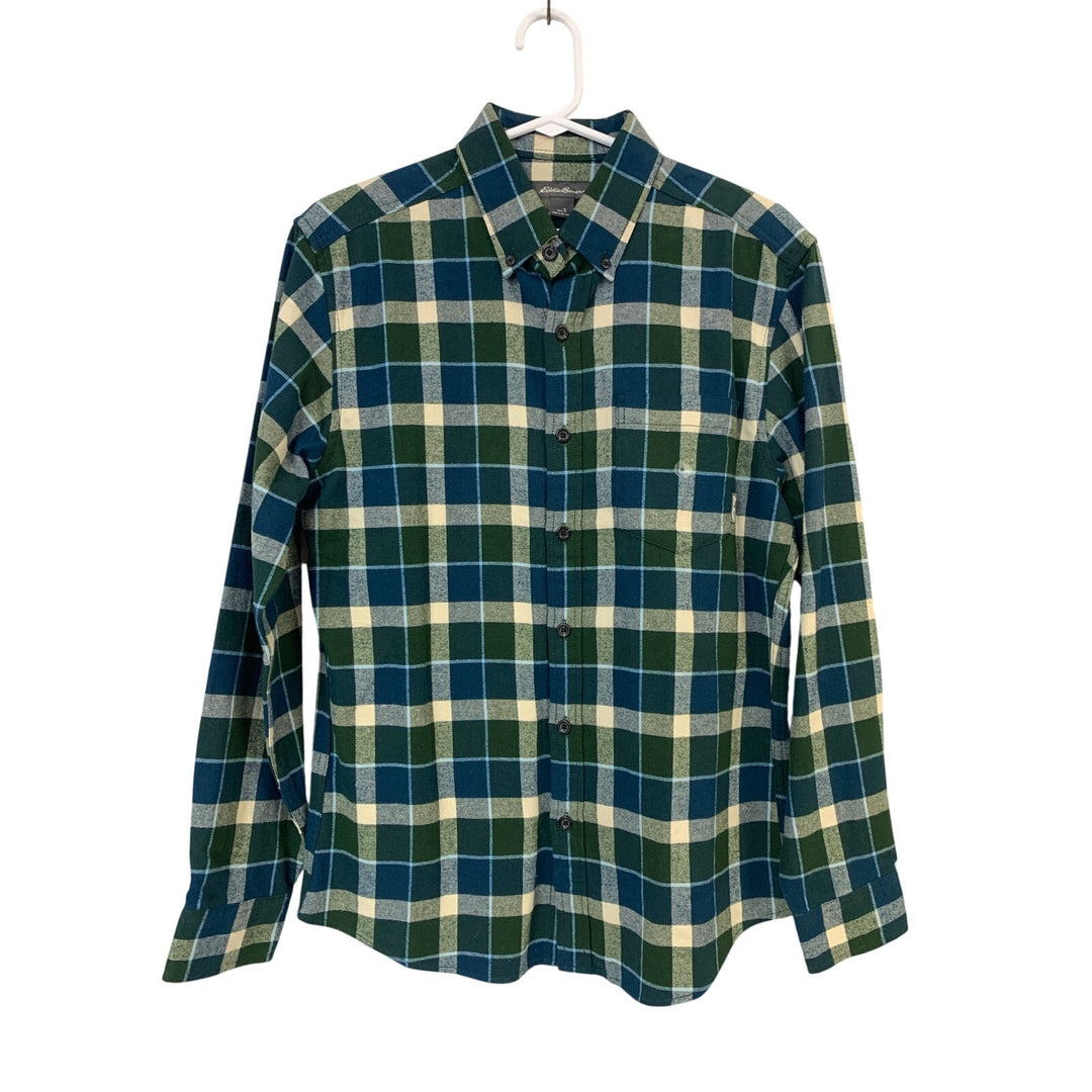 New Eddie Bauer Mens Small Peacock Plaid Eddies Field Flannel Button Up Shirt