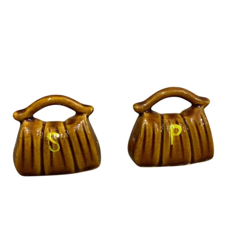 Vintage Ceramic Cowboy Saddlebag Suitcase Handbag Purse Salt Pepper Shakers Set