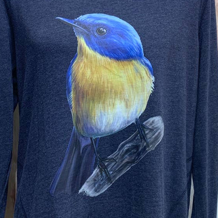 Upcycled Hand Printed Womens XL Yellow Bluebird Ukraine Artist Fundraiser Tee