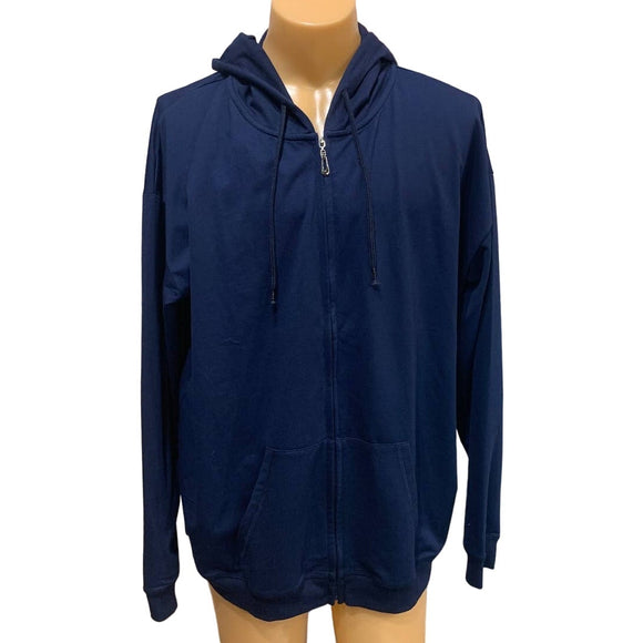 New Hasuit Mens XXL Navy Blue Lightweight PolyCotton Full Zip Hoodie Jacket