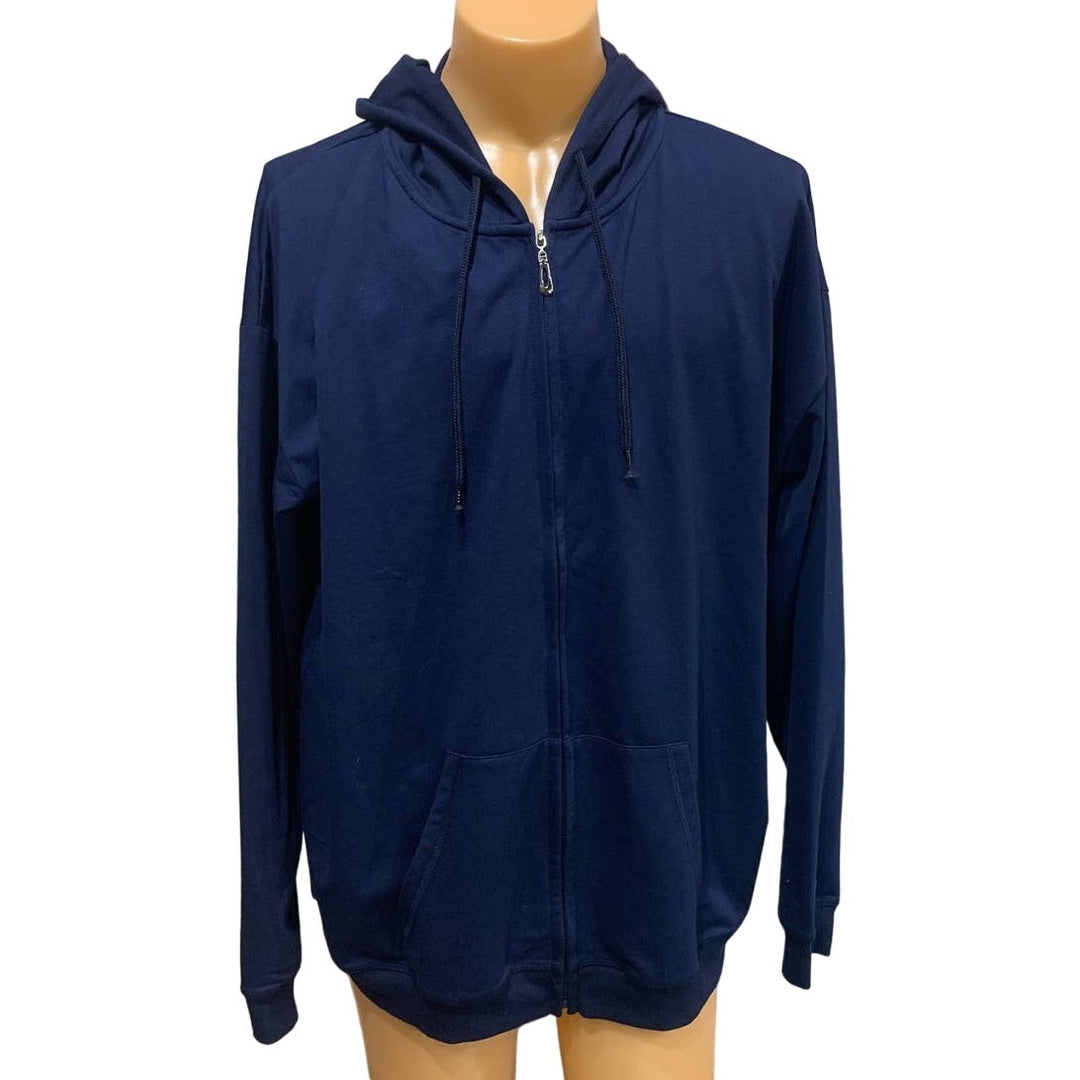 New Hasuit Mens XXL Navy Blue Lightweight PolyCotton Full Zip Hoodie Jacket