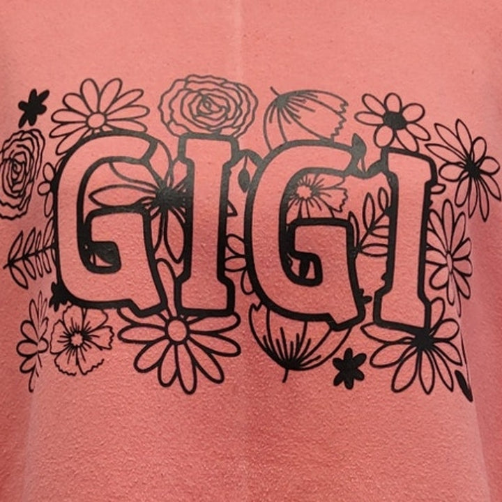 Hand Printed Upcycled Womens Large Gigi Grandma Floral Sweatshirt w Pockets