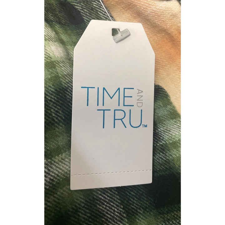 New Time and Tru Womens XL Long Sleeve Plaid Flannel Cotton Blend Hoodie