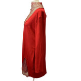 New Plus Wear Womens XXL Deep VNeck Red BodyCon Gold Mesh Long Sleeve Mini Dress