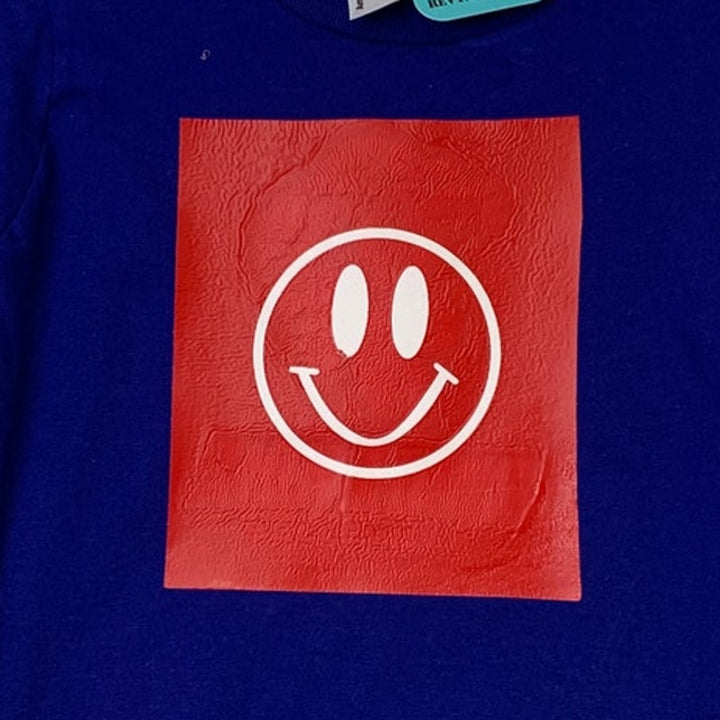 New Hand Printed Boys Size 2T Smiley Face Short Sleeve Crew Neck Tee Shirt