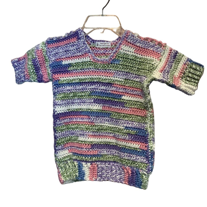 Handmade Crocheted The Crafty Grandma Pastel Short Sleeve Girls 3T Tunic Sweater