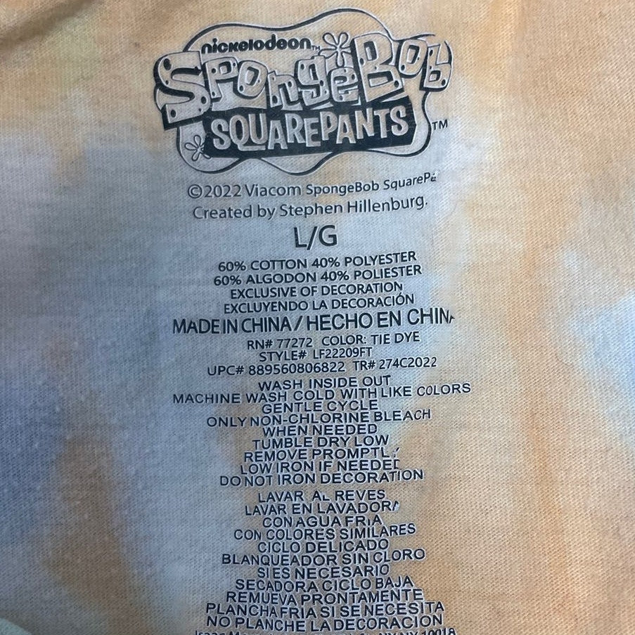 Spongebob Squarepants Womens Large Short Sleeve Crew Neck Tie Die Tee Shirt