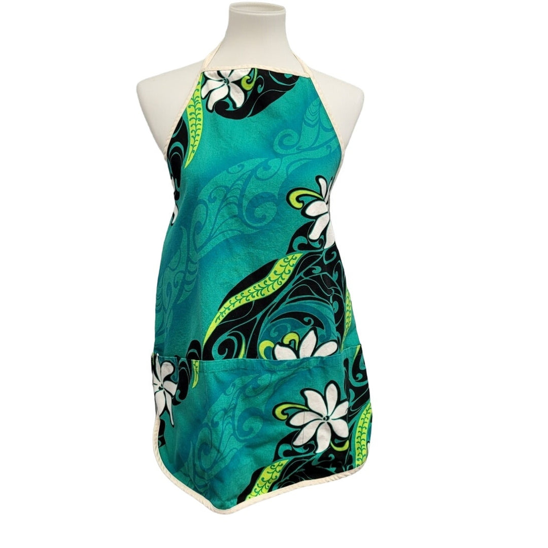 Local Design Made In Hawaii Womens Reversible Floral Craft Apron w Pockets