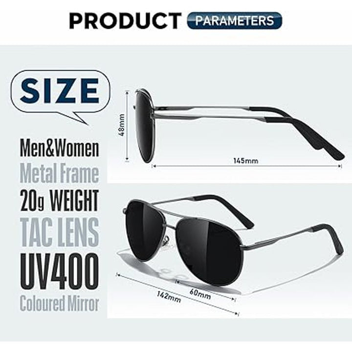 New Phikttu Black Mens Retro Aviator Polarized Lens Metal Frame UV Sunglasses