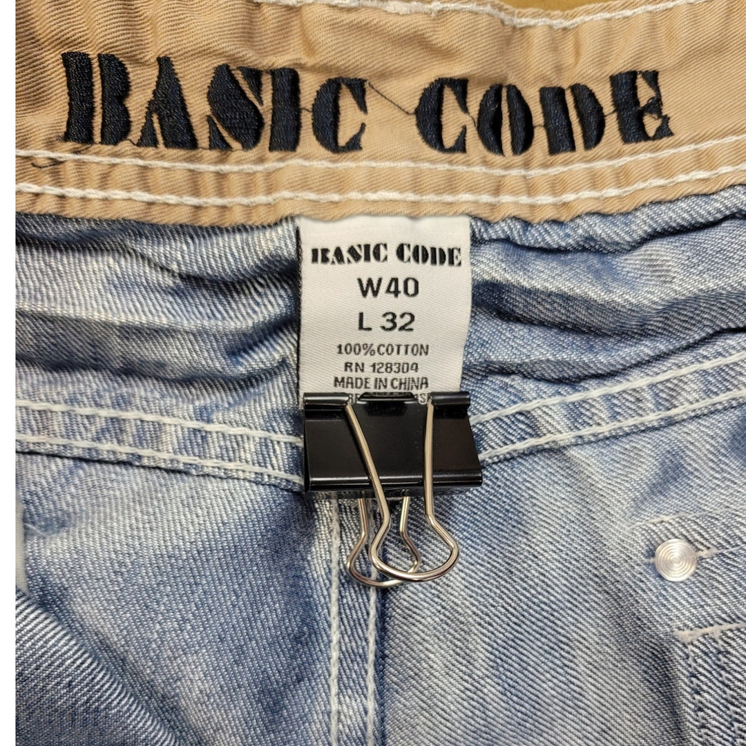 New Basic Code Mens 40X32 Cotton Factory Whiskered Distressed Faded Denim Jeans