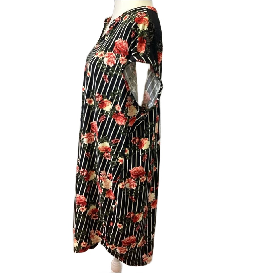Bobbie Brooks Womens Plus 2X Super Soft Floral Striped Cap Sleeve Sheath Dress