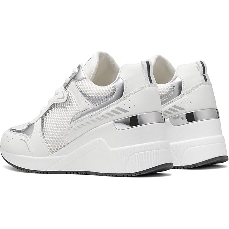 Cestfini Womens Size 9 White Lace Up Silver Accent Wedge Heel Sneaker Shoes