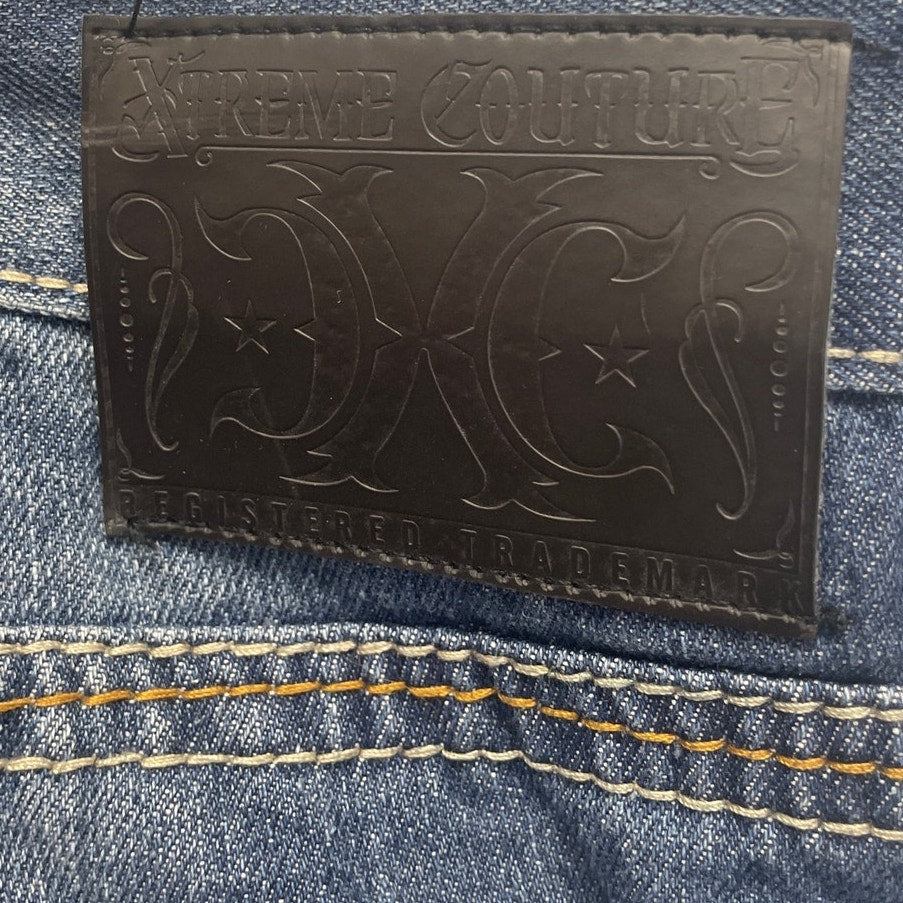 Extreme Couture Mens Size 40 Whiskered PolyCotton Stretch Denim Blue Jeans