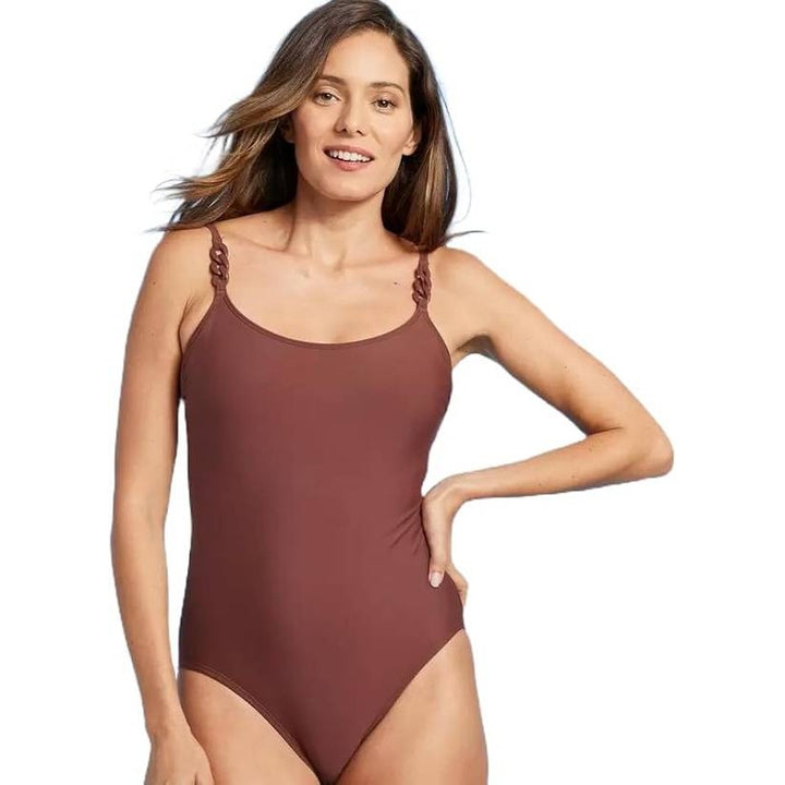 New Kona Sol Womens Medium Solid Chocolate Brown Padded Bra One Piece Swim Suit