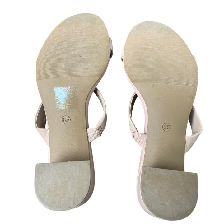 Dream Pairs Womens Size 8.5 Tan Open Toe Slide On 2.5" Block Heel Sandal Shoes