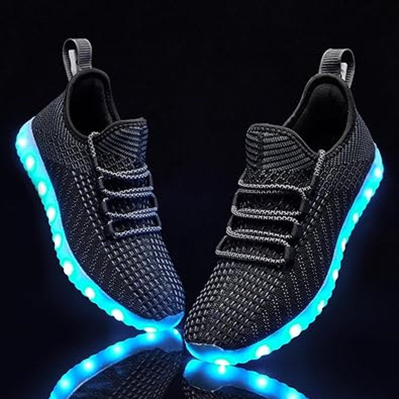 Mens Size 11 Black Mesh Rechargeable Light Up Halloween Lace Up Sneaker Shoes