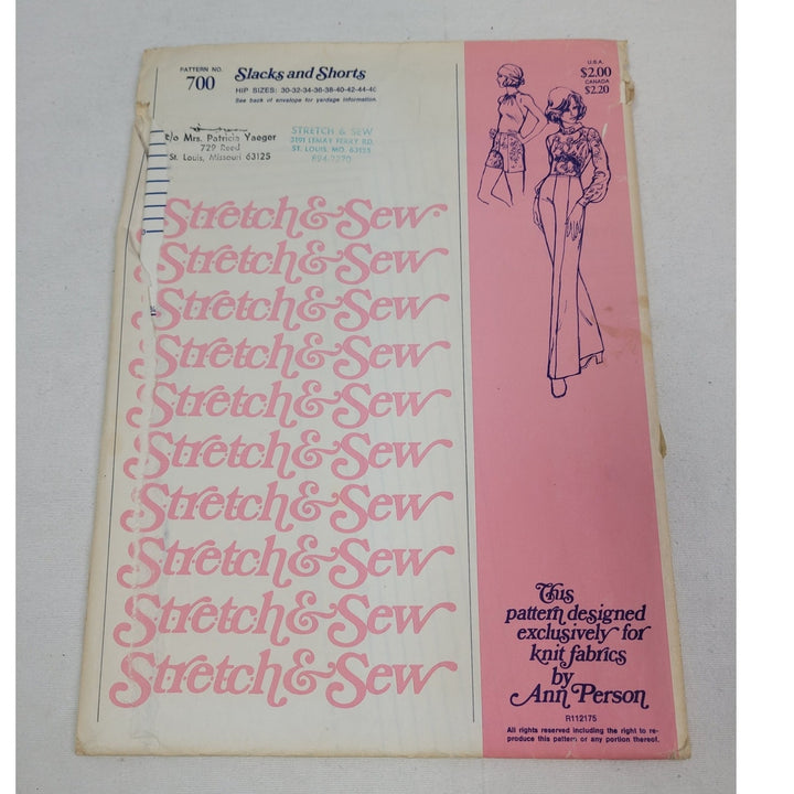 Vintage 1974 Stretch &amp; Sew 700 Slacks and Shorts Knit Fabric Uncut Pattern