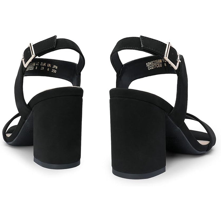 Dream Pairs Womens Size 8 Black Faux Suede 3.5" Block Heel Ankle Strap Shoes