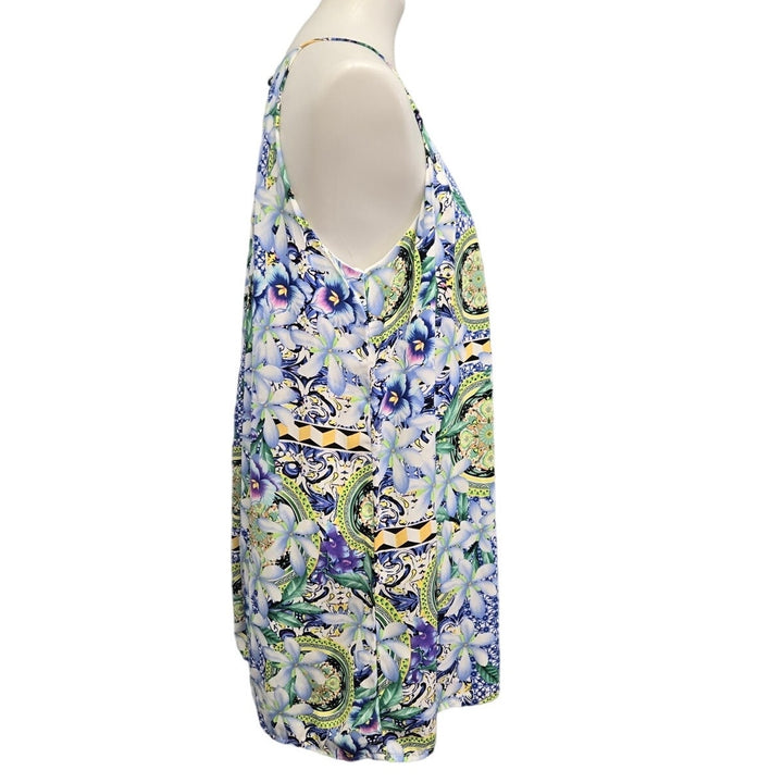 Caramela Womens Medium Made In USA Floral Sleeveless A-Line Lined Mini Dress