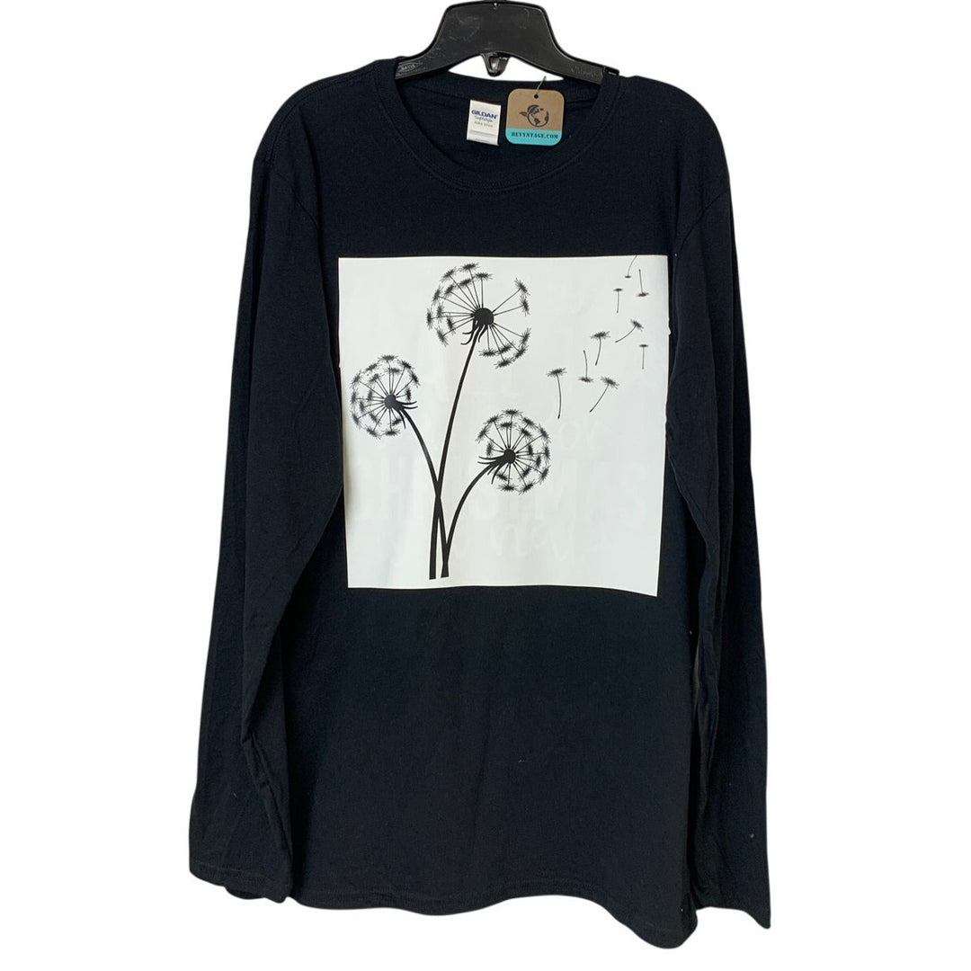 New Upcycled Hand Printed Womens Large Dandelion Wish Long Sleeve Sweatshirt