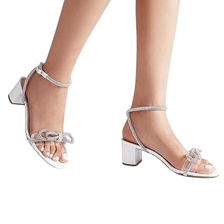 Dream Pairs Womens Size 9.5 White Silver Double Bowknots Crystal 2.5" Heel Shoes