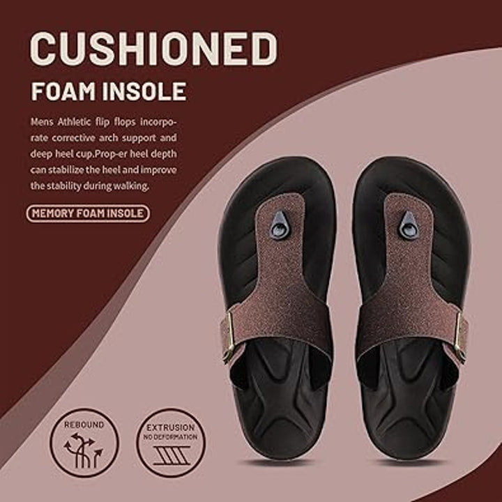Subbxre Mens Size 11 Brown Slide On Arch Support Adjustable Buckle Thong Sandals