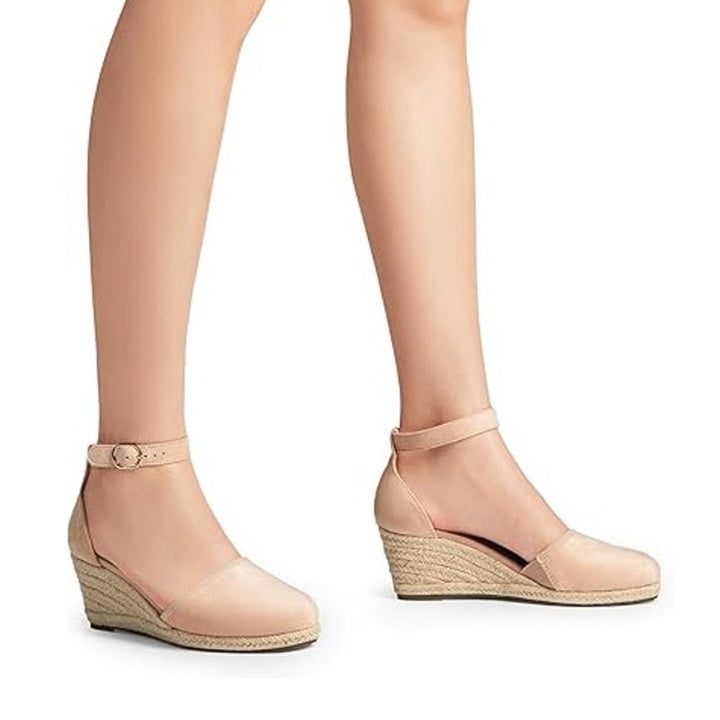 Dream Pairs Womens Size 9 Tan Faux Suede Closed Toe Espadrille Ankle Strap Shoes