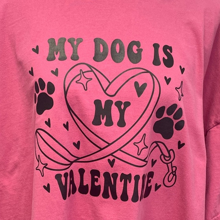 Hand Printed Upcycled Womens 4X My Dog is My Valentine Heart Cotton Tee Shirt