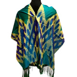 Handmade Upcycled Lightweight Chevron Blue Yellow Green Tie Dye Poncho Wrap