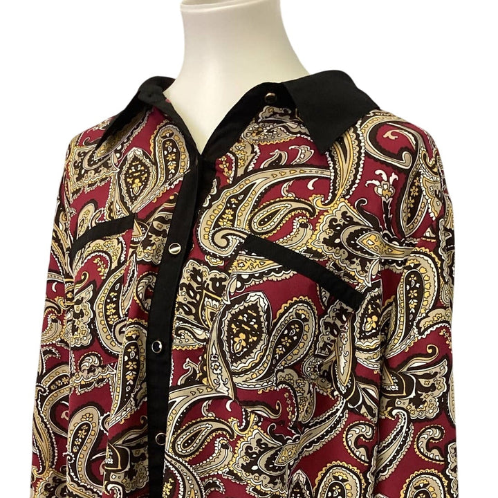 Elementz Woman 2X Long Sleeve Polyester Blend Paisley Button Down Blouse Top