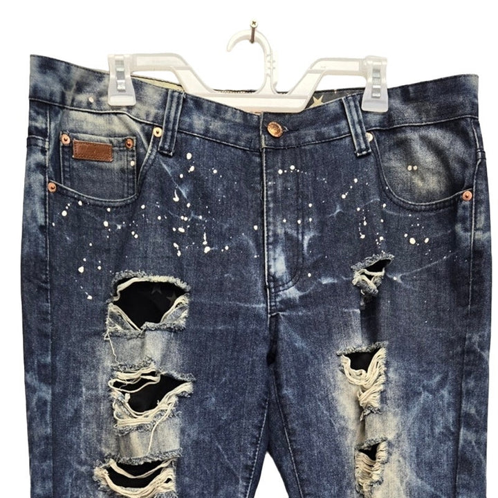 Winchester Mens 36 Factory Distressed &amp; Paint Splattered Bleached Lined Jeans