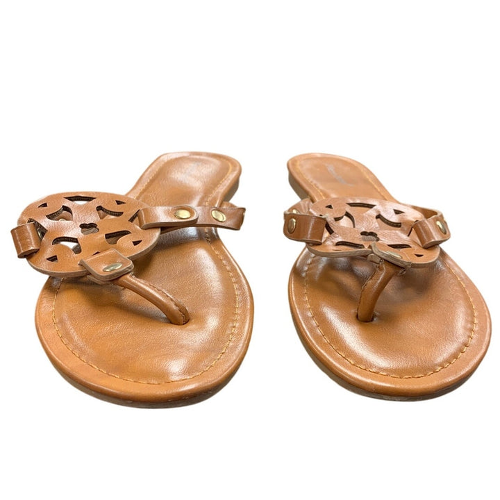 Pierre Dumas Womens Size 6.5 Brown Sandals Faux Leather Open Round Toe Shoes