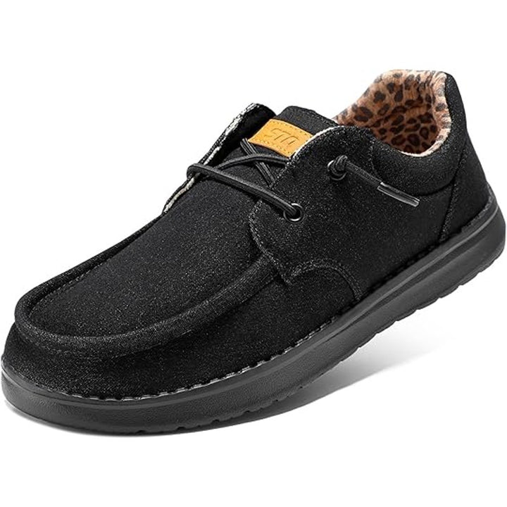 STQ Womens Size 8.5 Black Denim Lace Up Ultralight Casual Boat Shoes