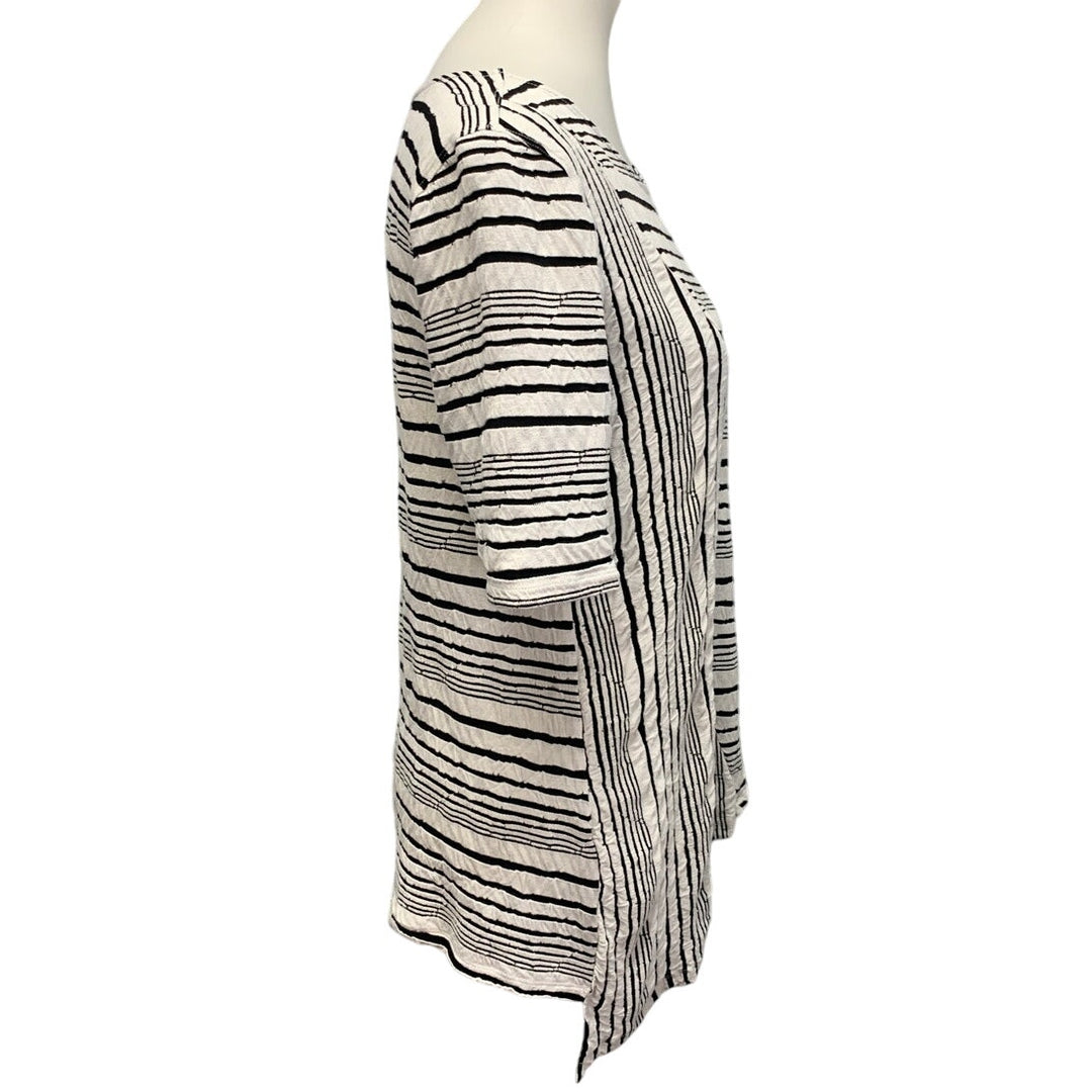 Ali Miles Womens Large Diagonal Stripe Black White Short Sleeve Flowy Top Blouse