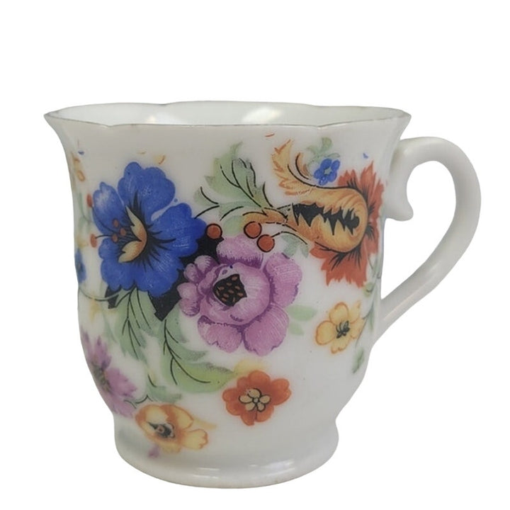 Vintage Made in Japan Ceramic Gold Rim Blue Pink Floral Teacup Saucer Set