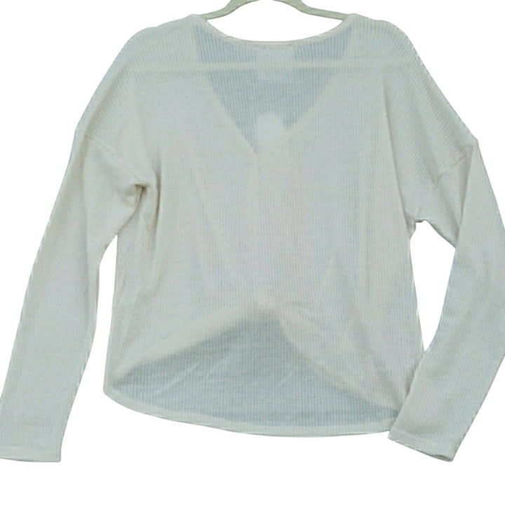 New NWT Sadie &amp; Love Womens Large Waffle Weave Front Tie PolySpandex Sweater