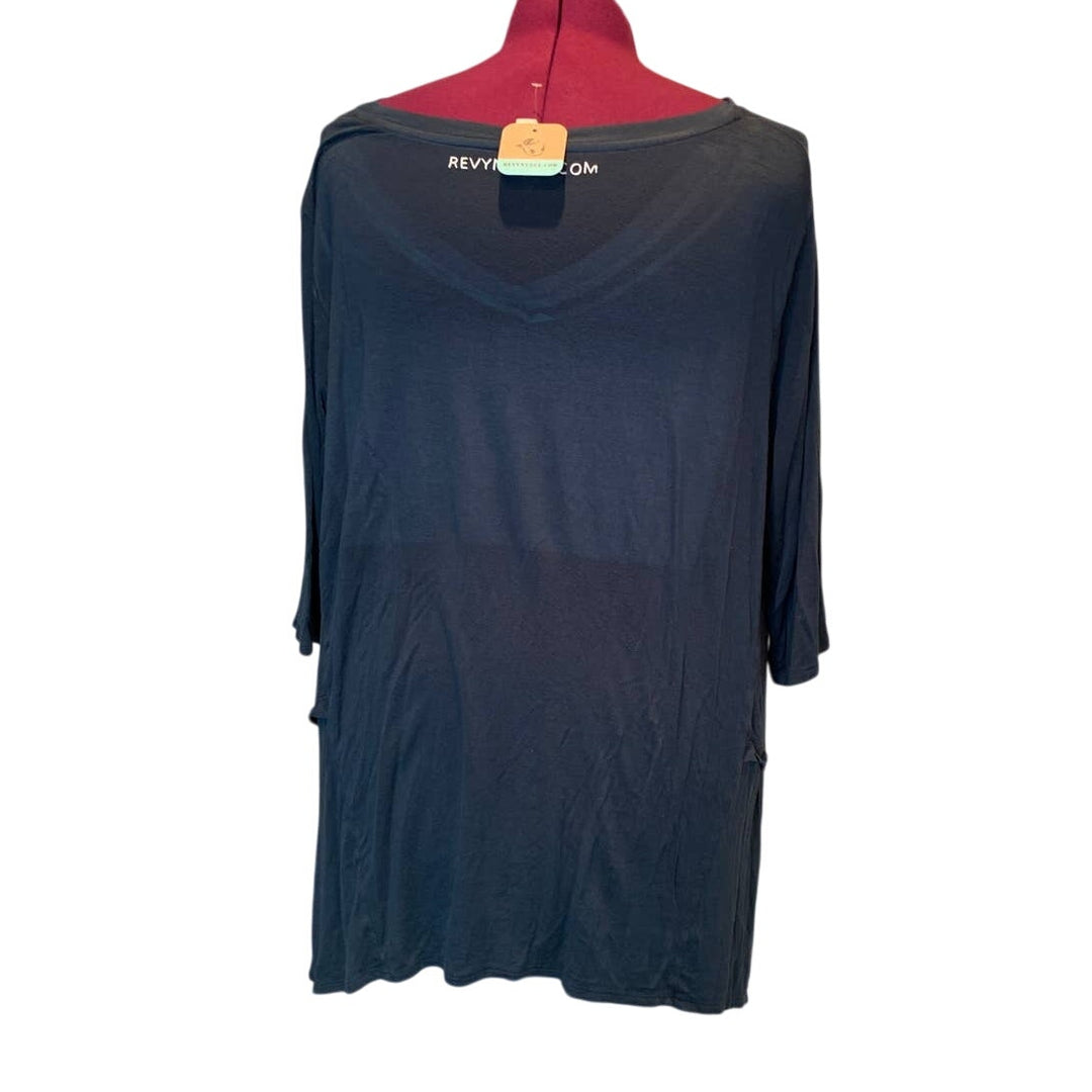 Hand Printed Womens Upcycled 2X Saving the Planet Superpower V-Neck Long Top