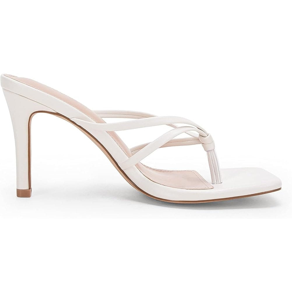 Coutgo Womens Size 8 White Strappy 4" Heel Thong Slide On Open Square Toe Shoes