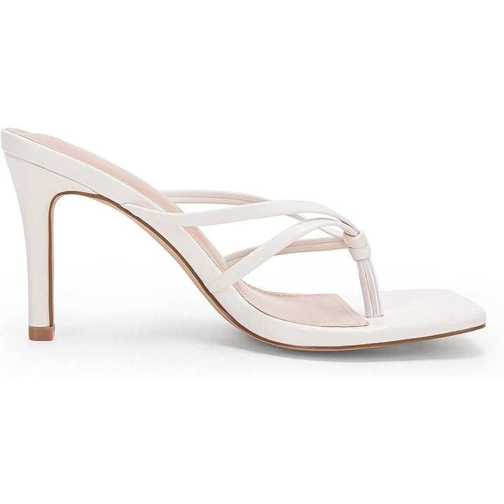 Coutgo Womens Size 8 White Strappy 4" Heel Thong Slide On Open Square Toe Shoes